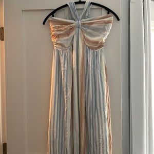 Vici blue and pink strapless dress with neck tie.